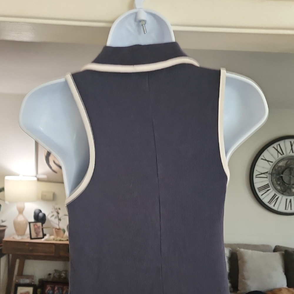 Veronica Beard Navy Halter Maxi Dress White Trim Elegant Minimalist - Picture 7 of 11